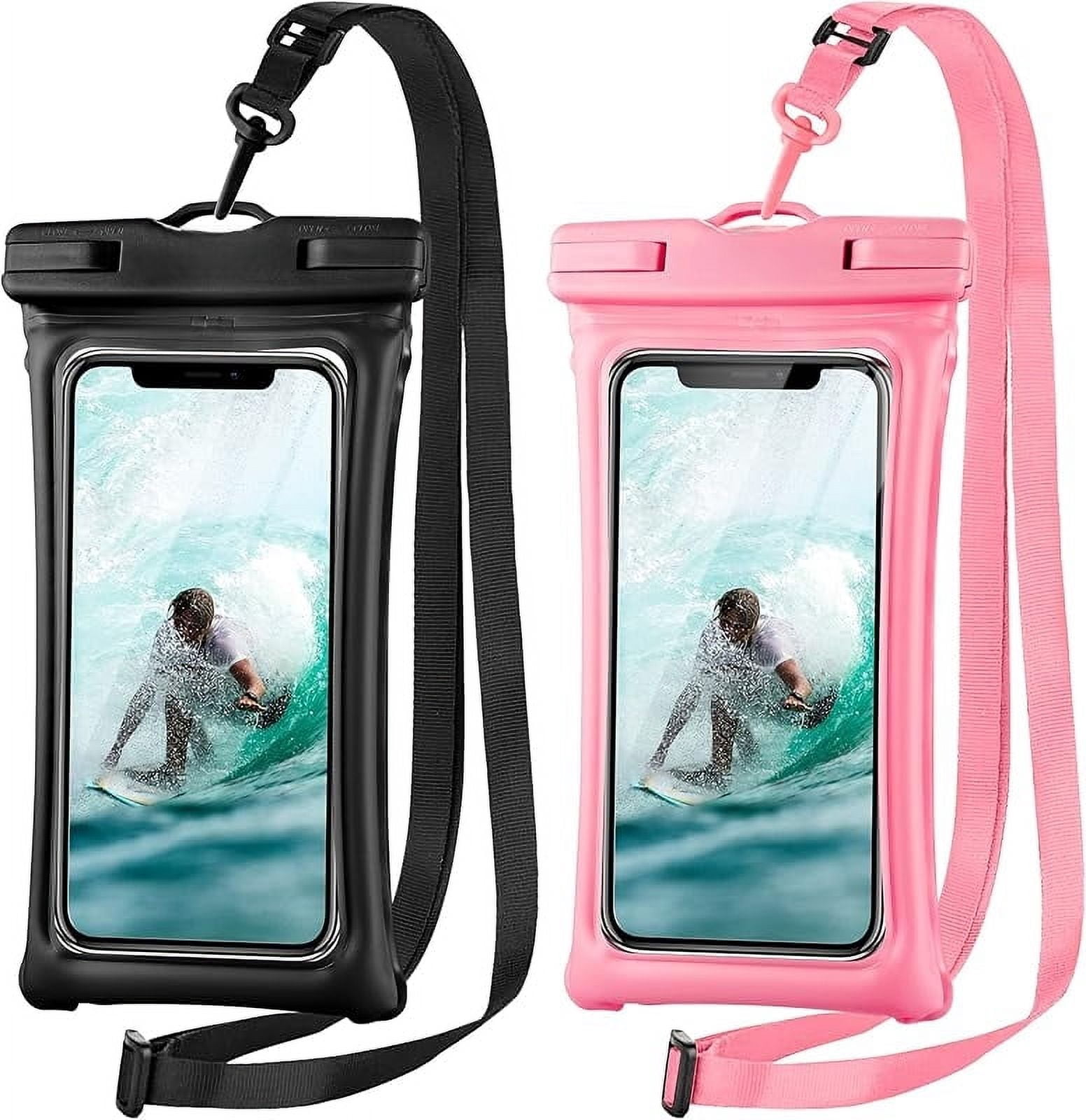 [Floatable] Floating Universal Waterproof Phone case 2 Pack-Up to 7.0",Phone Pouch with Adjustable Neck Lanyard,IPX8 Cellphone Dry Bags for Vacation Water Activities（Black+Pink）