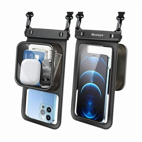 [Floatable Floating Waterproof Phone Pouch 2 Pack-Up to 8.5", Large Space Adjustable Neck Lanyard Waterproof Phone Case, Phone Dry Bags for Vacation Beach Pool Kayak Cruise Travel Essentials