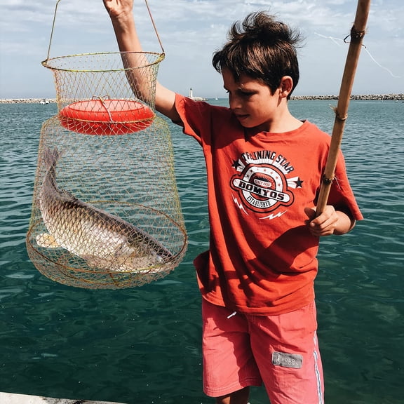 Floatable Galvanized Steel Wire Fish Basket - Collapsible Floating Fishing Net Basket for Anglers, Portable and Rustproof