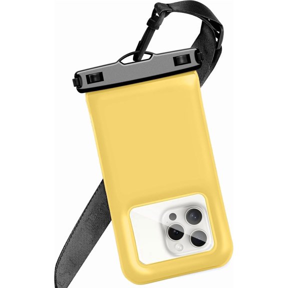 Floatable Soap Bubble Waterproof Phone Pouch/Case with Crossbody Lanyard for iPhone 17 16 Pro Max/15 Pro/14/13/12, IP68 Cellphone Dry Bag Beach Cruise Ship Essentials, 1 Pack-Yellow-7″