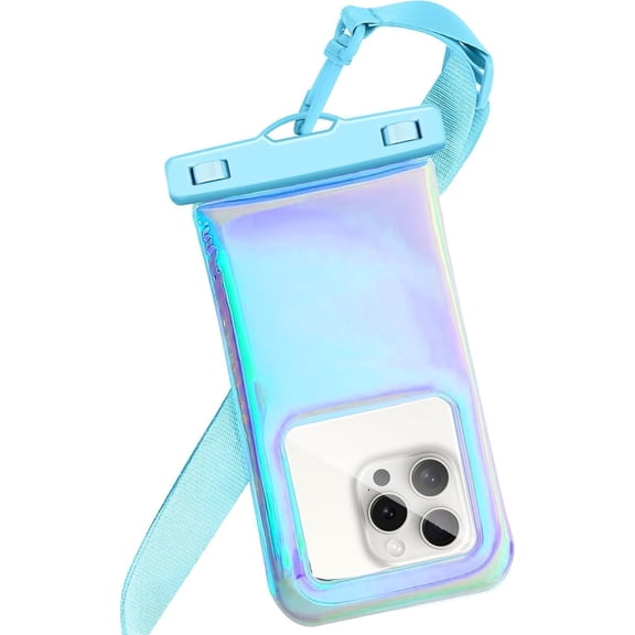 Floatable Soap Bubble Waterproof Phone Pouch/Case with Crossbody Lanyard for iPhone 17 16 Pro Max/15 Pro/14/13/12, IP68 Cellphone Dry Bag Beach Cruise Ship Essentials,Iridescent Blue,1 Pack