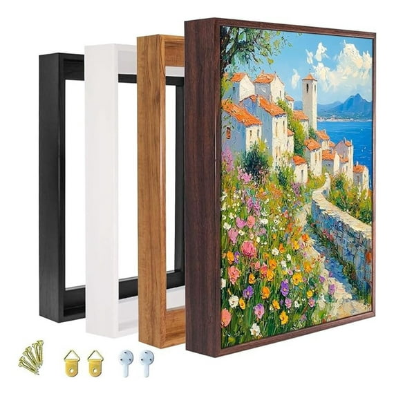 Floater Frame for 1.25 thick Canvas, Available in 25+ size and 4 Color, Wood-Look Floating Frame for Finished Canvas Artist Panel Oil Painting Wall Art Décor (White Frame, 14"x14") 14L" x 14W"