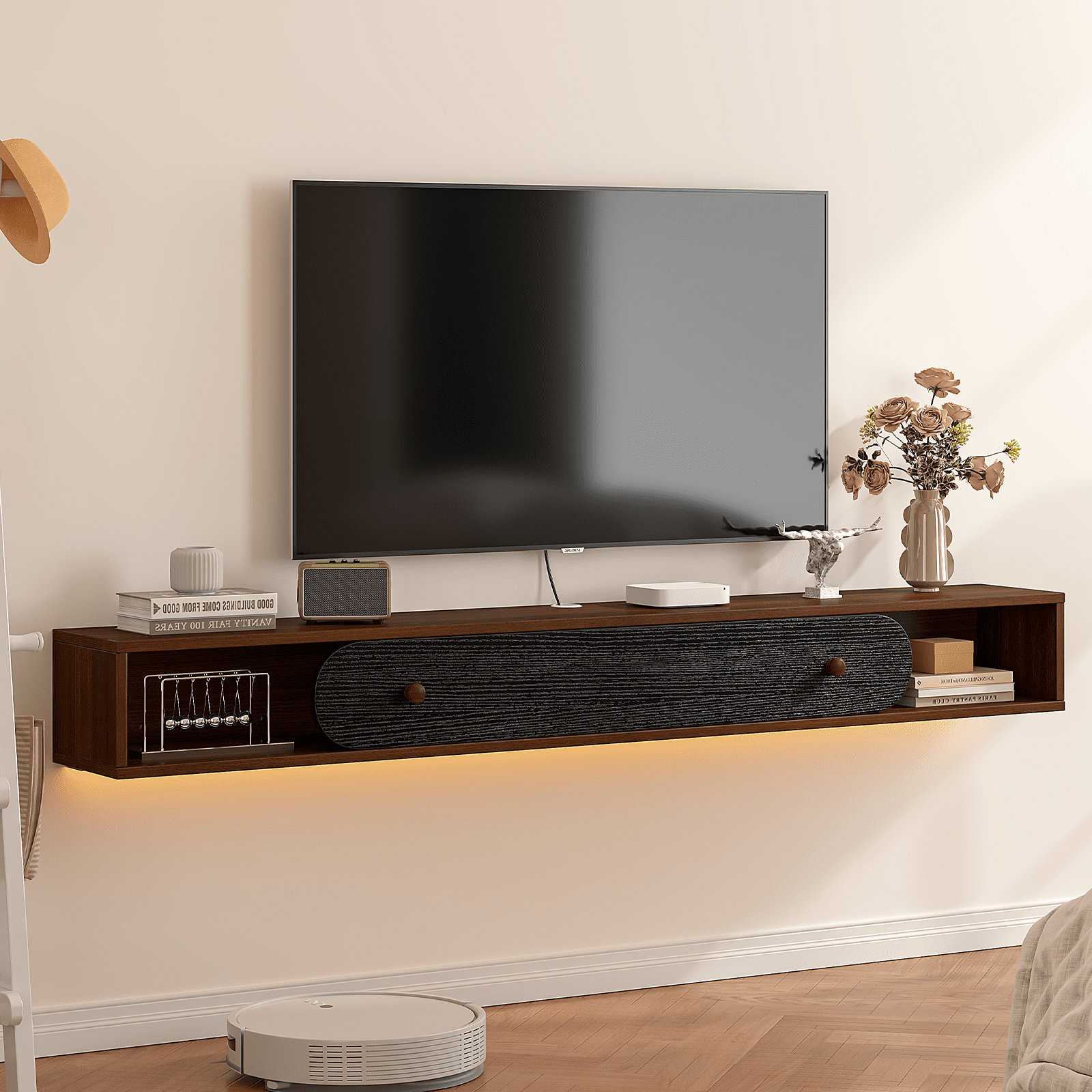 TV台 Ktaxon Swivel Floor TV Stand with 3-Tier Tempered Glass Shelves