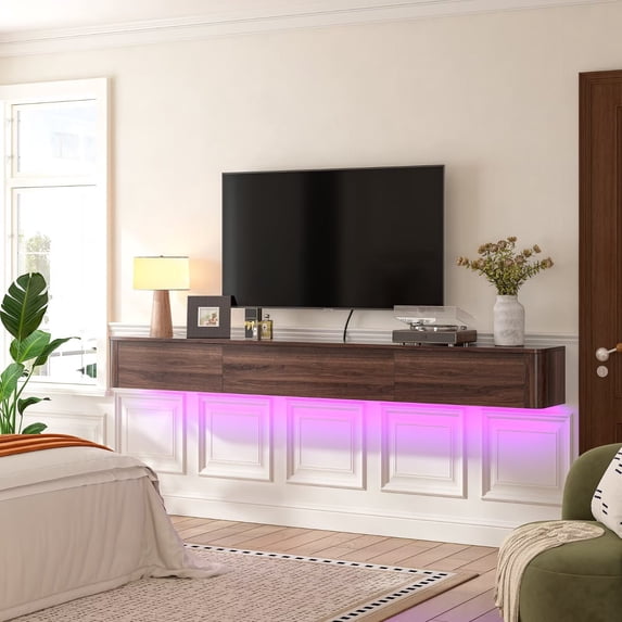 FloatiCasa 47" Wall-Mounted Floating TV Stand for TVs up to 50", Walnut Real Wood Veneer
