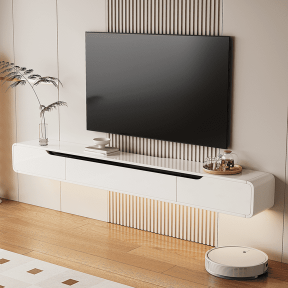 FloatiCasa 47-Inch High Gloss Floating TV Stand Wall-Mounted Entertainment Center for TVs up to 50" Modern Minimalist Floating TV Shelf