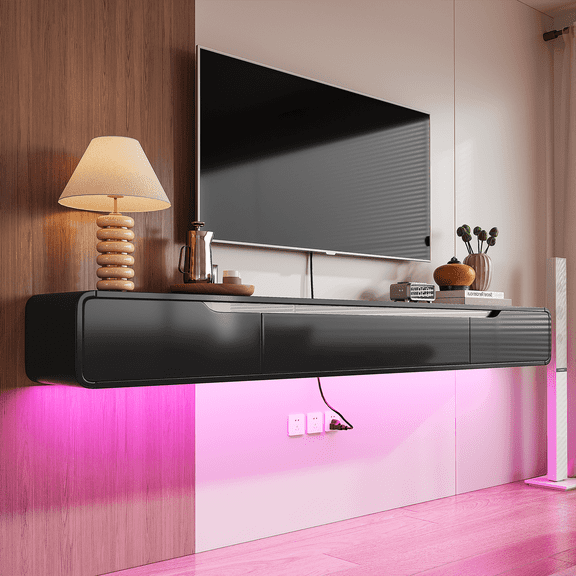 FloatiCasa 47-inch Fully Assembled Floating TV Stand Wall-Mounted High Gloss Entertainment Center for TVs up to 50"