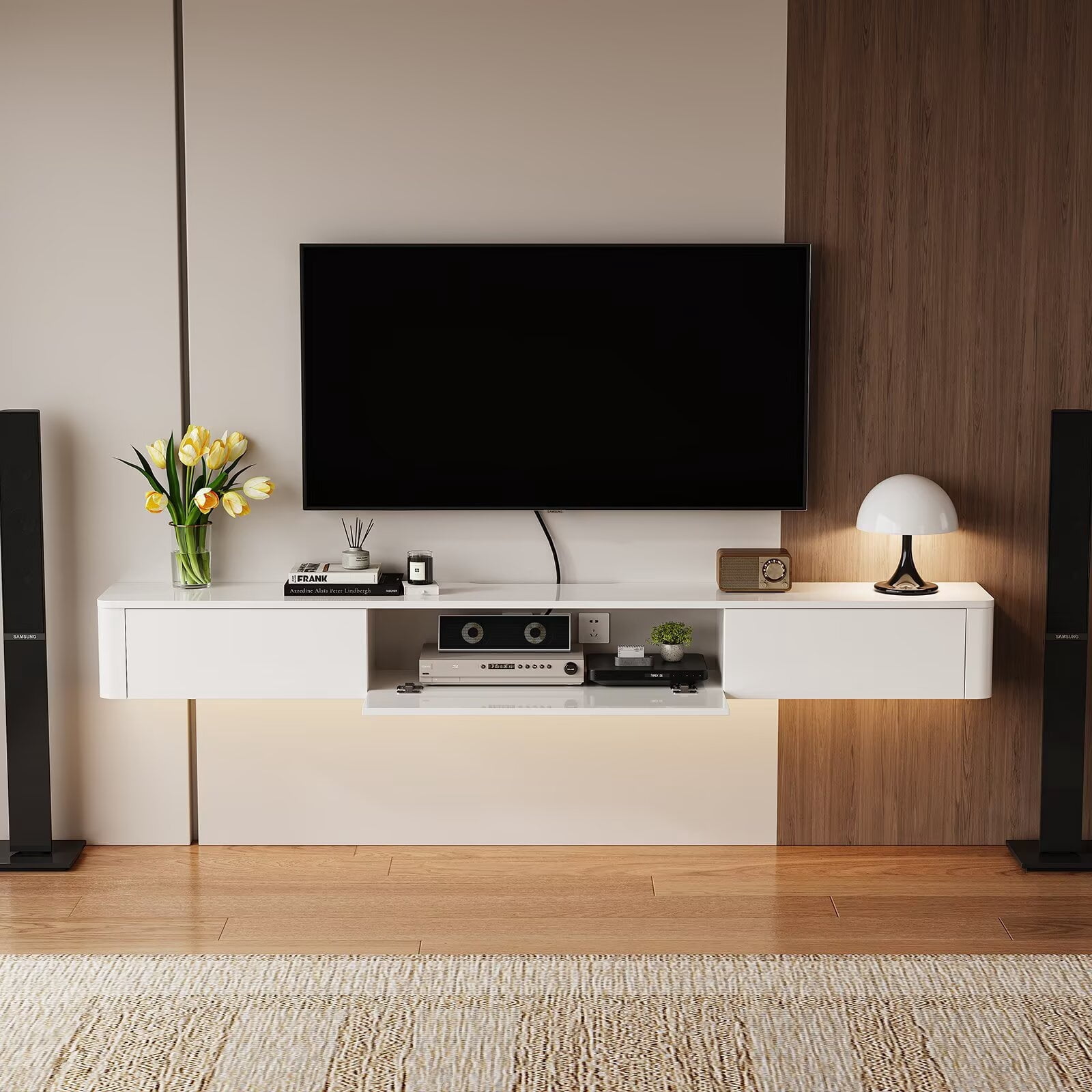 FloatiCasa 55-inch High Gloss Floating TV Stand, Wall-Mounted ...