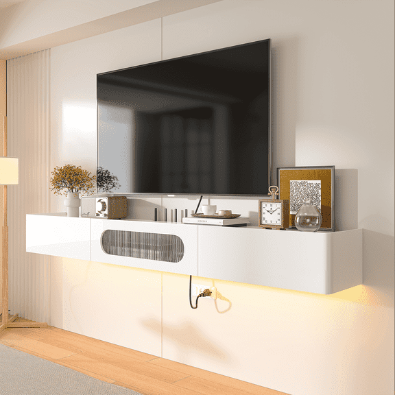 FloatiCasa 55-inch Fully Assembled High Gloss Floating TV Stand Wall-Mounted Entertainment Center for TVs up to 60" Floating Media Console
