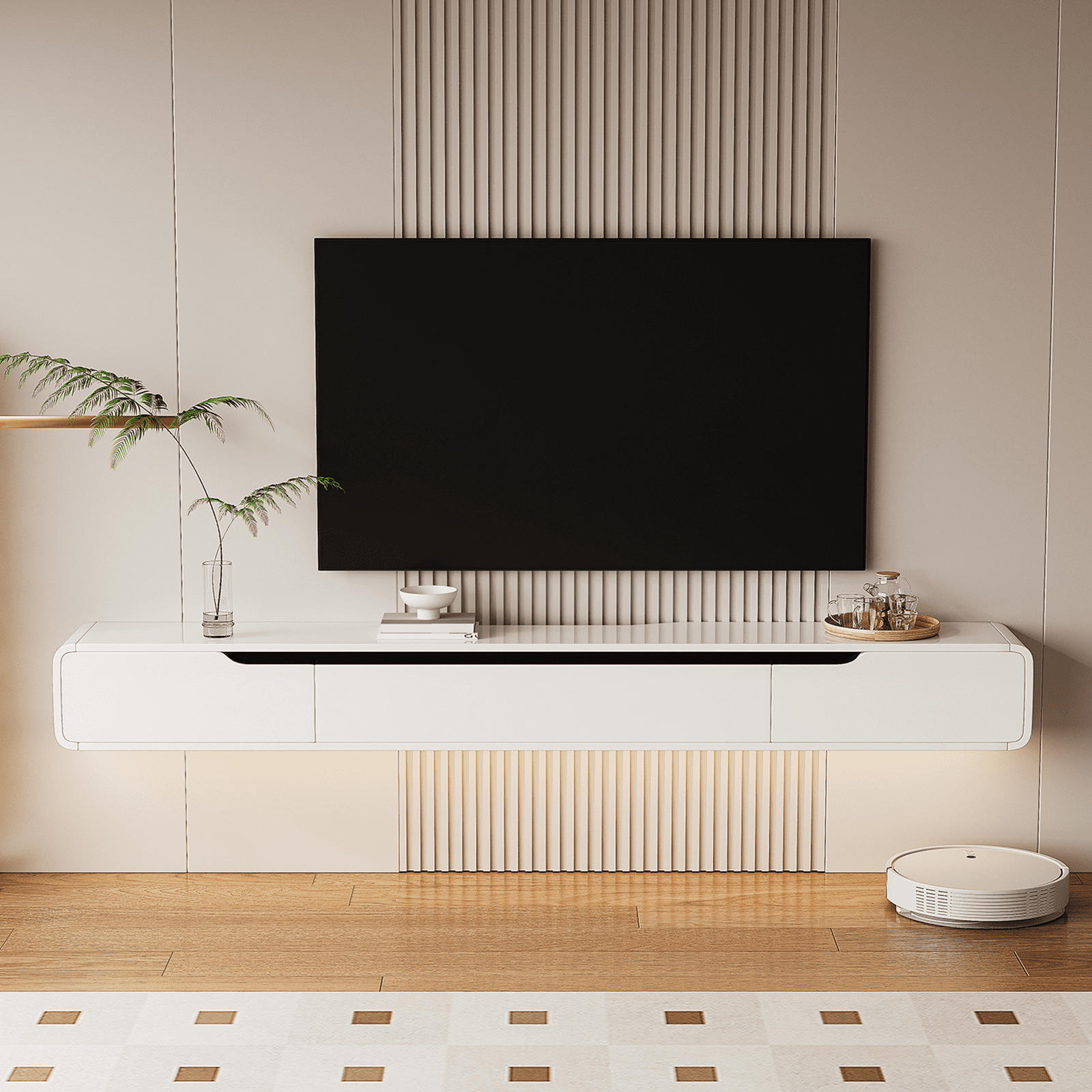 FloatiCasa 55-Inch High Gloss Floating TV Stand Wall-Mounted ...