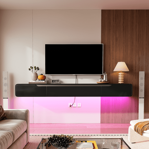 FloatiCasa 94-Inch Floating TV Stand High Gloss Wall Mounted Console Fully Assembled Entertainment Center for TVs up to 100"