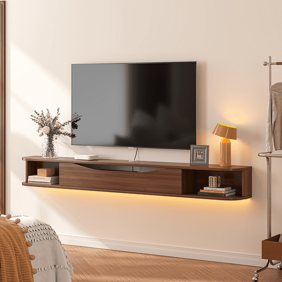 FloatiCasa 47" Floating TV Stand, Wall-Mounted Entertainment Center, for TVs up to 55"(Walnut)