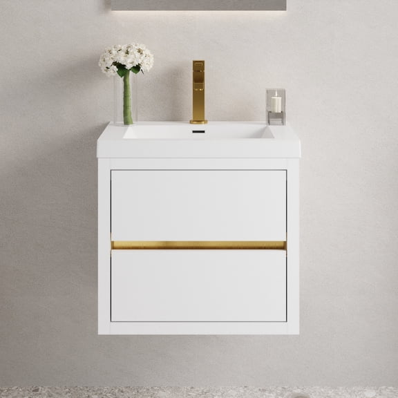 Floating 24-inch Vanity with Stone Resin Sink Resisting Yellowing