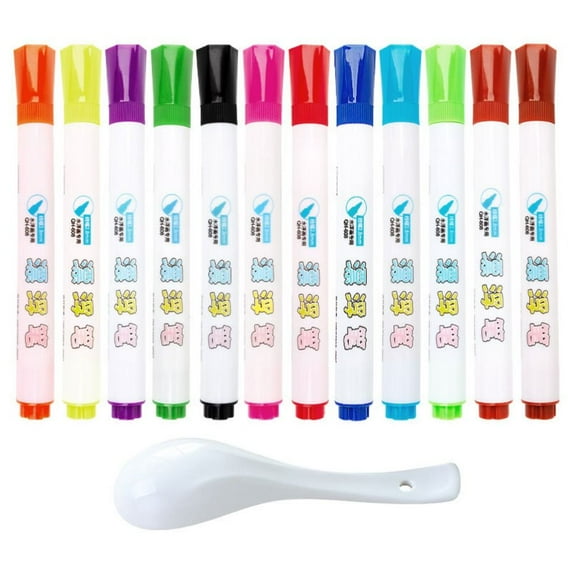 Floating 4/8/12 Colors Magic Ceramic Spoon Early Education Toys Magical Water Painting Pen Colorful Mark Pen Whiteboard Markers Doodle Pen 12 COLORS WITH SPOON
