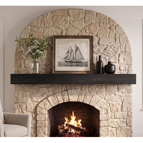 Floating 72 Inch Fireplace Mantel Pine Wood Wall-Mounted Shelf Distressed Style Perfect Home Decor Textured Surface