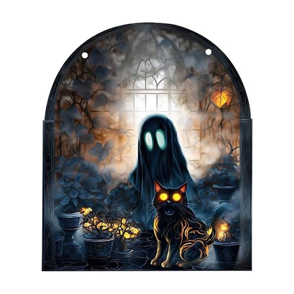 Floating Acrylic Halloween Ghost Decoration – Transparent Hanging Ghost Ornament with Chain for Indoor Outdoor Party Decor