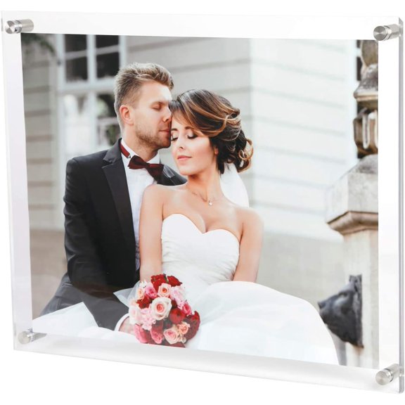 Floating Acrylic Wall Mount Double Panel Frameless Picture Frame 8.5x11 Inches 9.5x12 Full Size 4 Pack