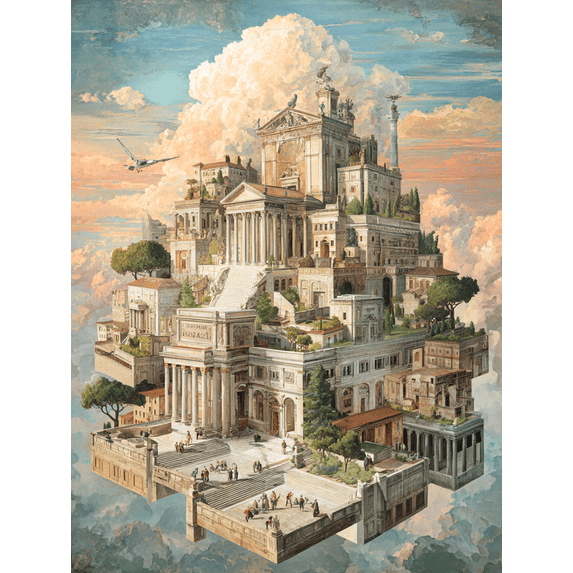 Floating Ancient City Canvas Print,Historical Wall Art for Living Room Bedroom Hotel Study