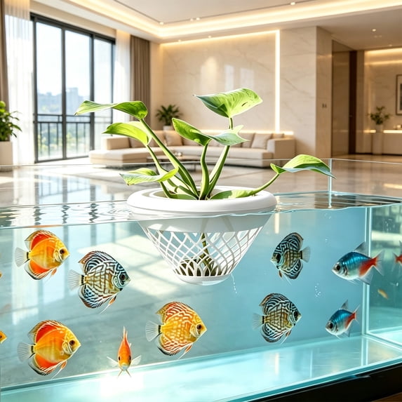 Floating Aquarium Plant Holder, Floating Planter, Aquarium Decor, Hydroponic Planter, 2.36 Inch Free Floating Plastic Pot, Non-Toxic Safe Material, for Fish Tank Water Garden Tabletop Pond