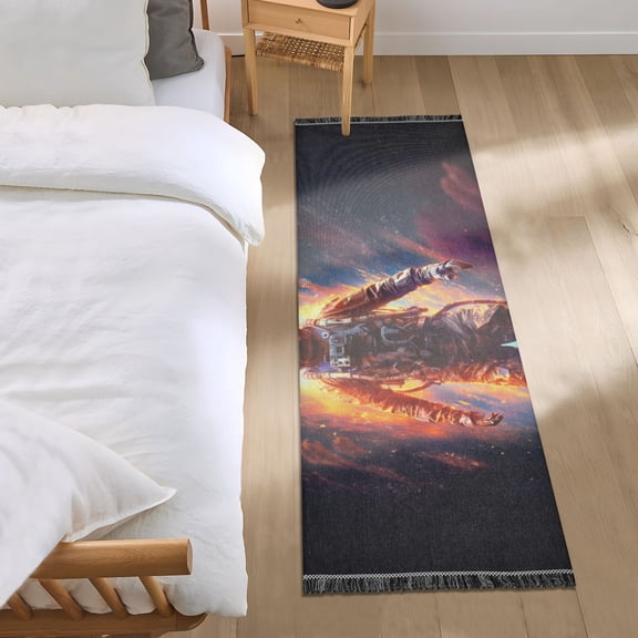 Floating Astronaut and Colorful Nebula Runner Area Rug 2x6 Soft Non-Slip Washable Bedside Carpet for Hallway Bedroom Living Room Home Decor