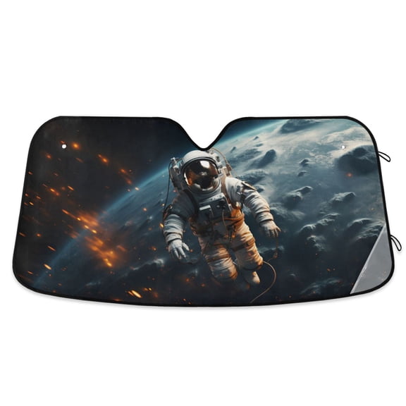 Floating Astronaut and Earth Car Windshield Sun Shade Foldable Car Front Window Visor Heat and UV Protection 53x23.5
