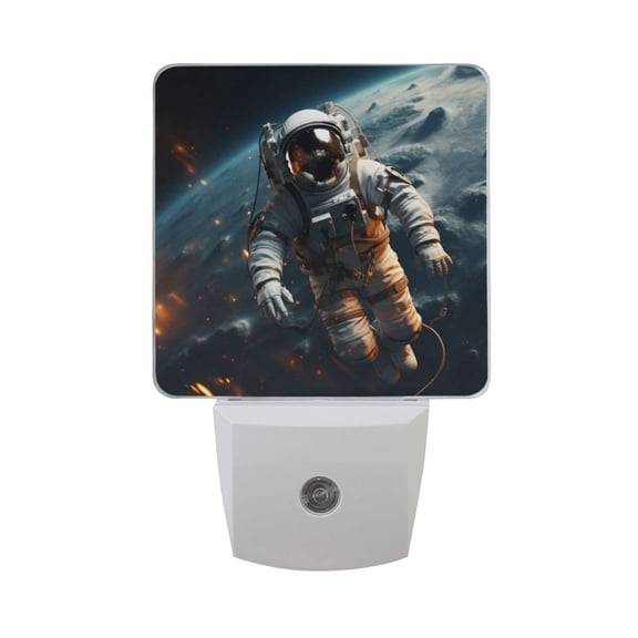 Floating Astronaut and Earth Night Light 2 Pack LED Nightlight Plug into Wall Dusk to Dawn Sensor Soft White