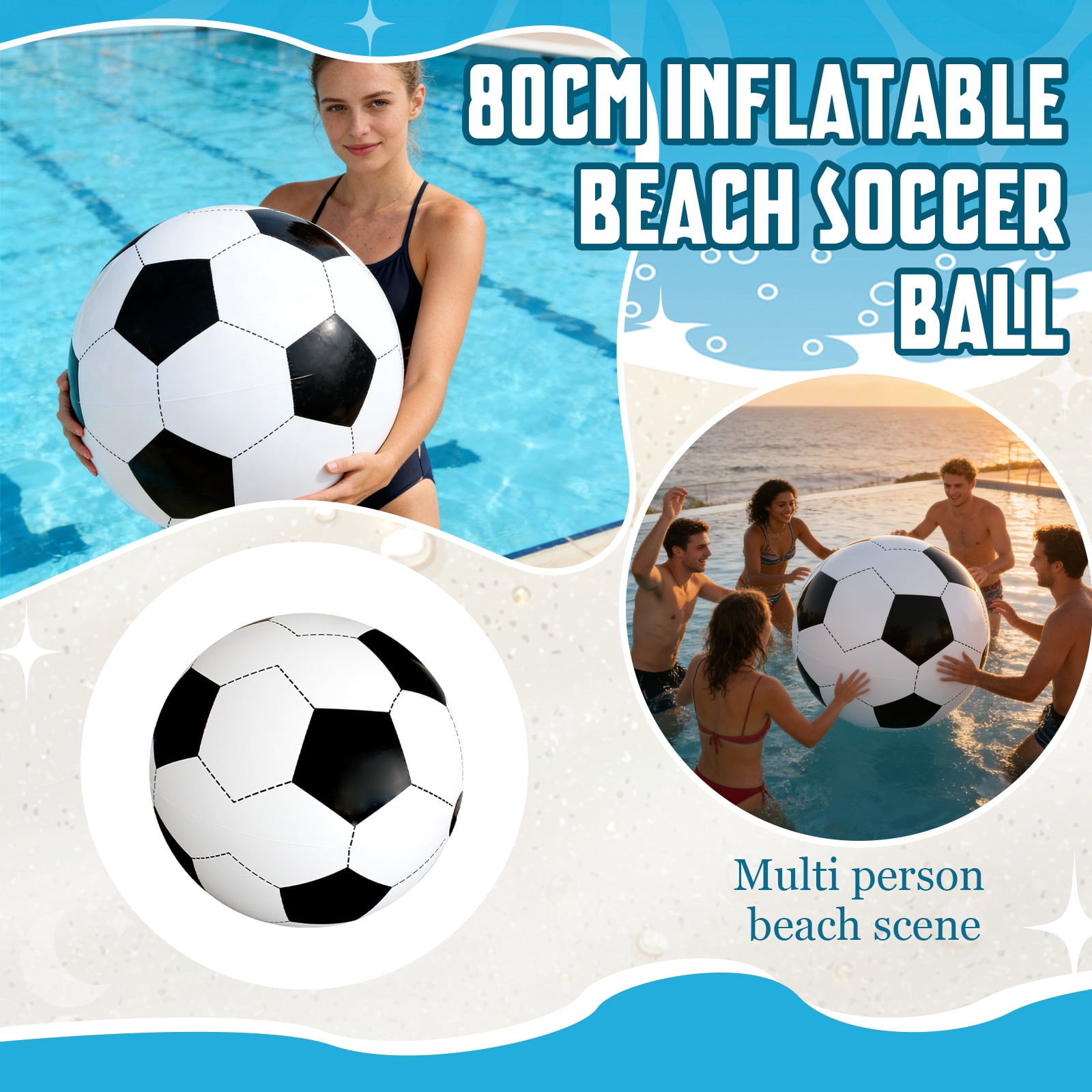 Floating Ball Toys, Soccer Beach Ball, Size 5 Soccer Ball, Pool Toys, Sports & Outdoor, Vinyl Material, 31 in Diameter, 1 Pc