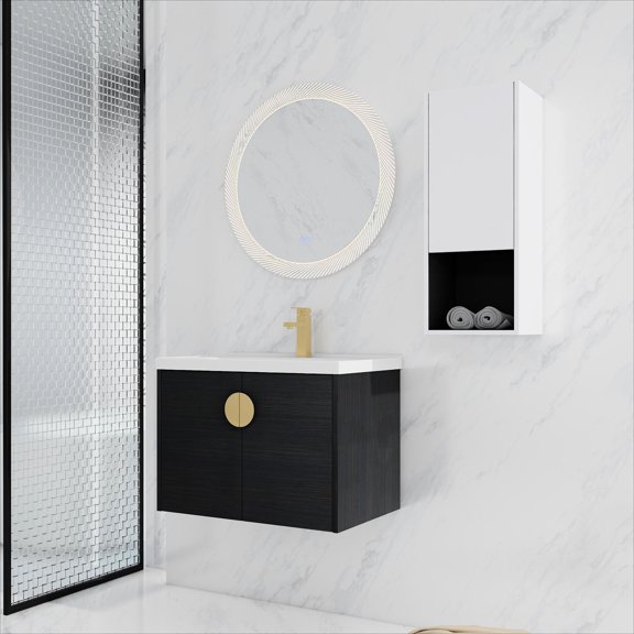 Floating Bathroom Combination Cabinet | Extra Storage from Side Cabinet | Ceramic Sink with Smooth Surface | Metal Handles for Comfortable Use