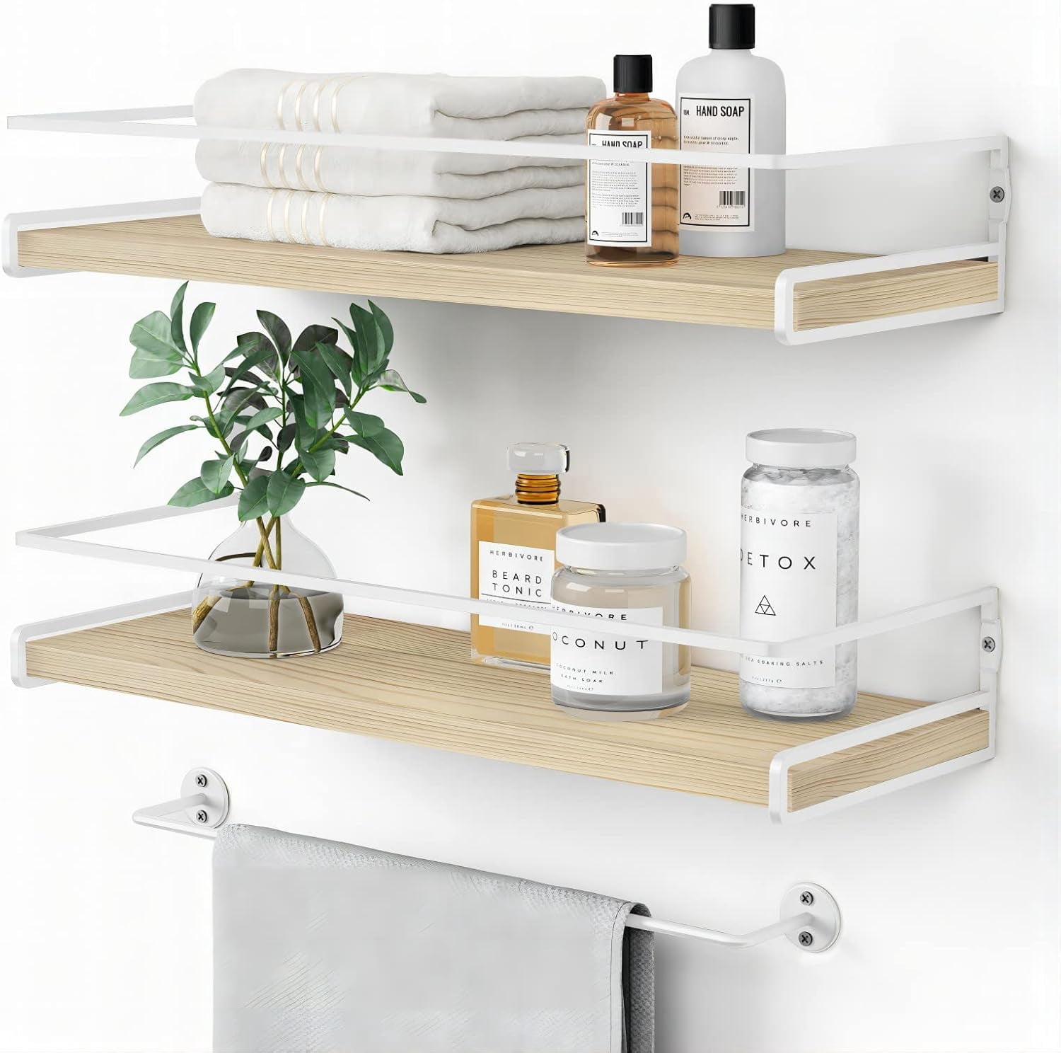 Floating Bathroom Shelves Wall Mounted, Aesthetic White and Gold