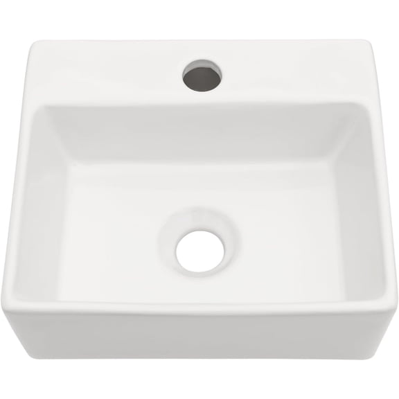 Floating Bathroom Sink Wall Mounted Corner Sinks White Ceramic Sink 13.6X11.6 Inch Glossy White Small Tiny Room Washing Basin