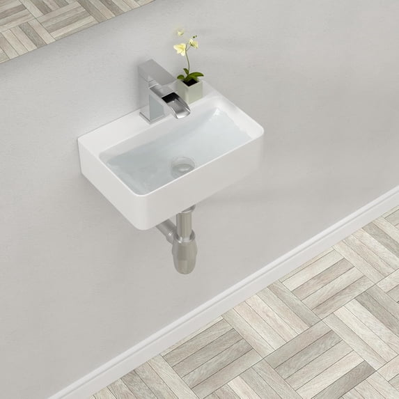 Floating Bathroom Sink Wall Mounted Vessel Sink 14.5x10x4.2 Inch Wall hung Small White Ceramic Wash Basin Sink