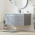 thumbnail image 1 of Floating Bathroom Vanity with Sink, 40 Inch Wall Mounted Bathroom Vanity with 2 Drawers and Wave-Carved Design Door, Modern Wooden Cabinet with Ceramic Sink and Storage, Grey, 1 of 8