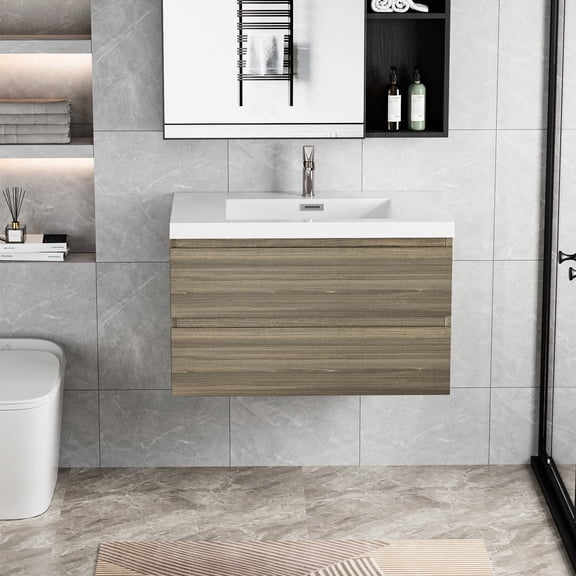 Floating Bathroom Vanity Unit with Sink | Modern Bathroom Storage Solution | Water-Resistant Timber Cabinet | Soft-Close Hinges for Quiet Operation