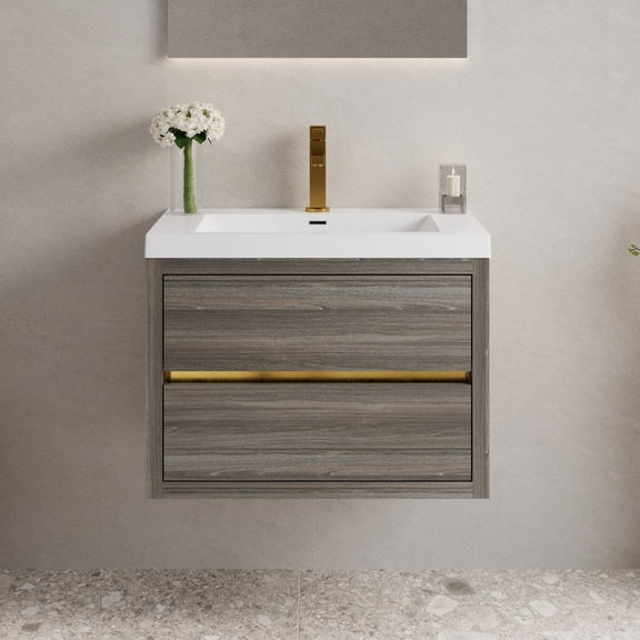 Floating Bathroom Vanity with Stone Resin Sink / Soft Close Drawers, Premium Countertop / Bathroom Decor