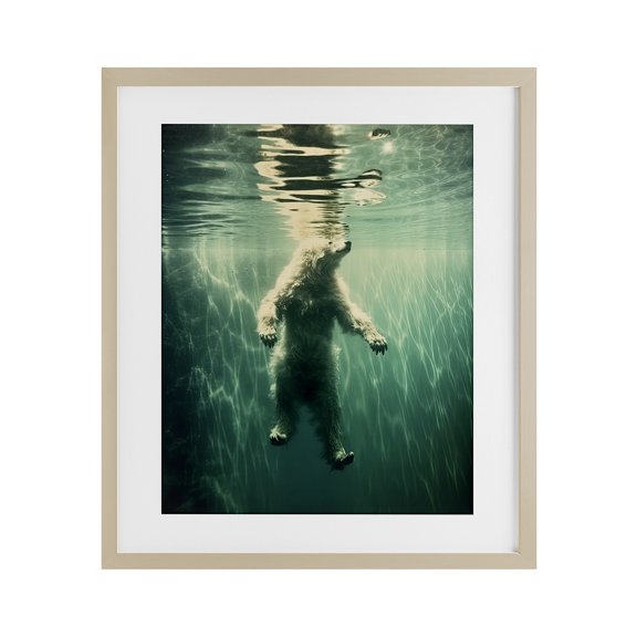 Floating Bear Underwater Birch Framed Print Under Glass, design by Decent Exposures