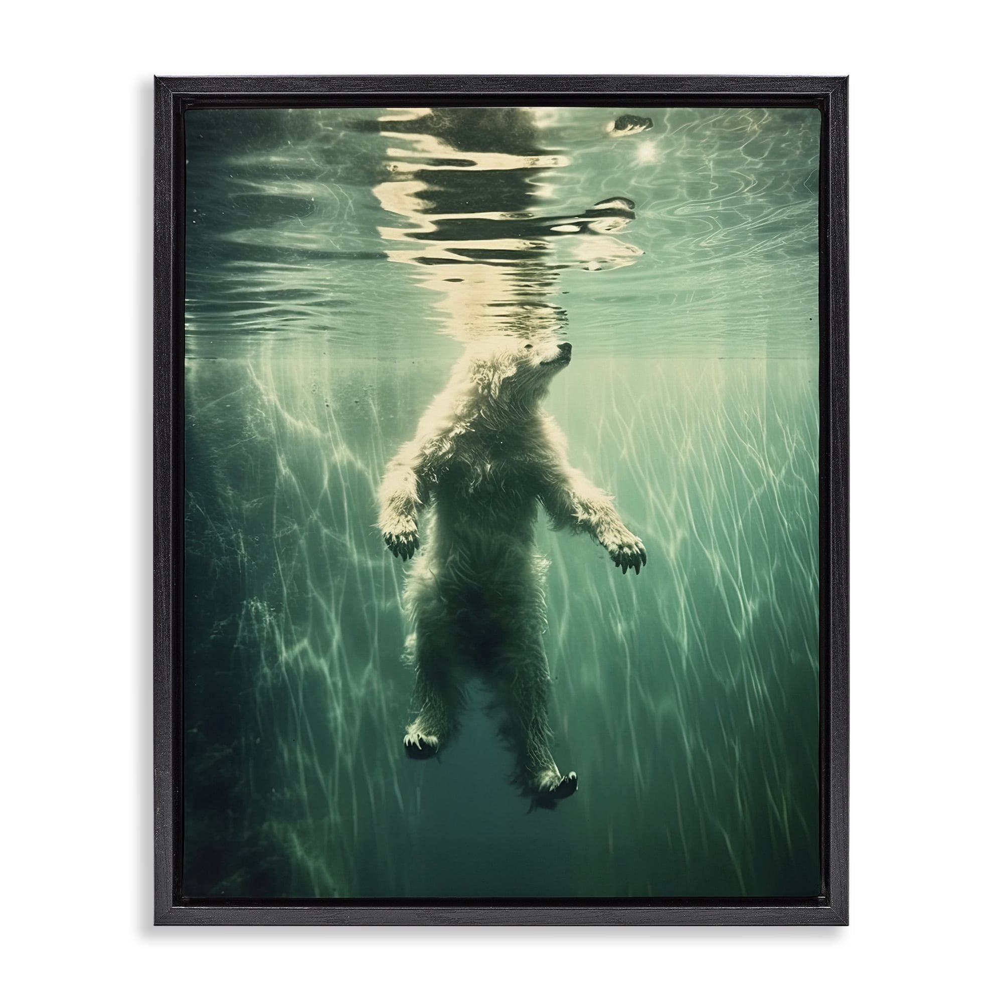 Floating Bear Underwater Black Framed Floater Canvas Wall Art, design by Decent Exposures