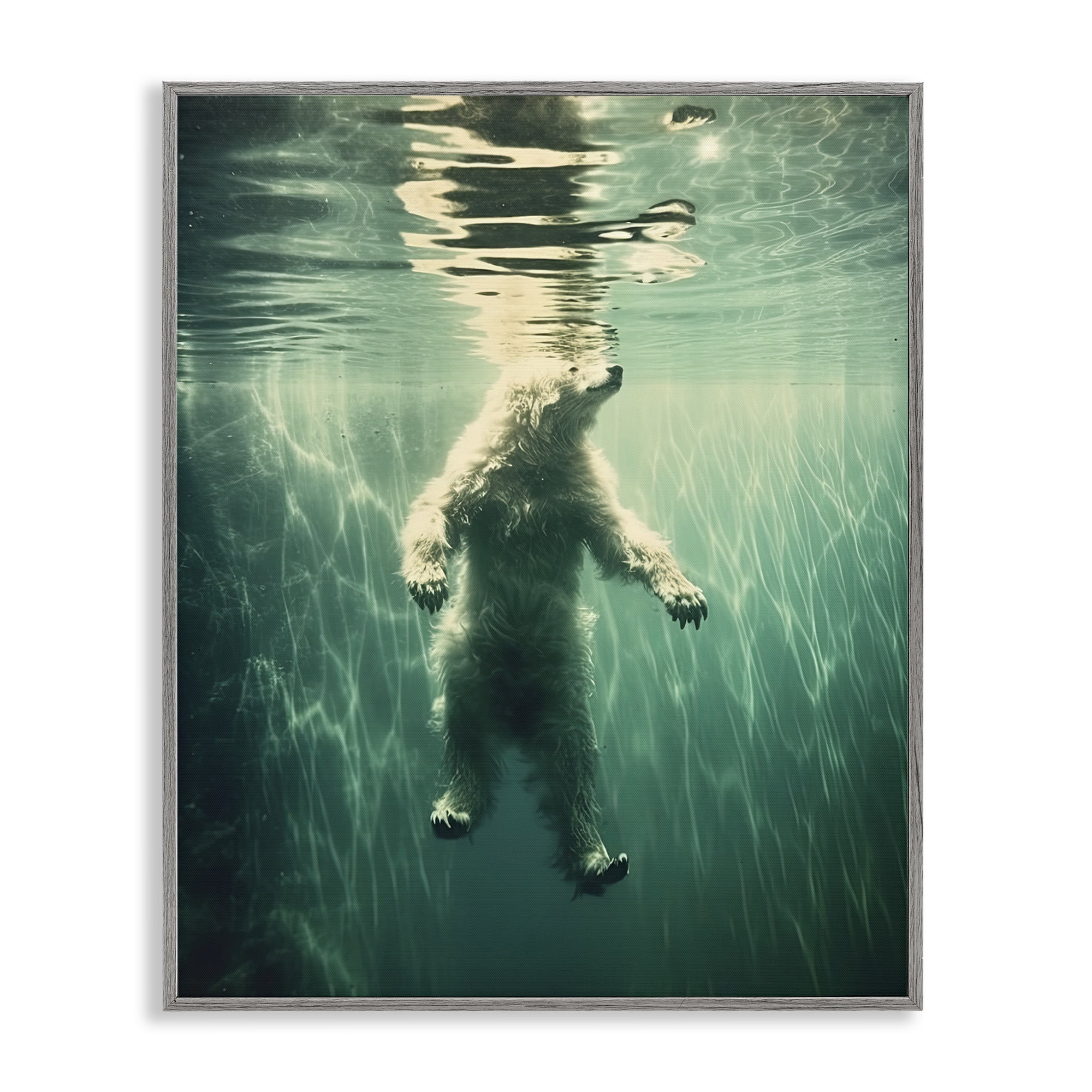 Floating Bear Underwater Gray Framed Giclee Art, design by Decent Exposures