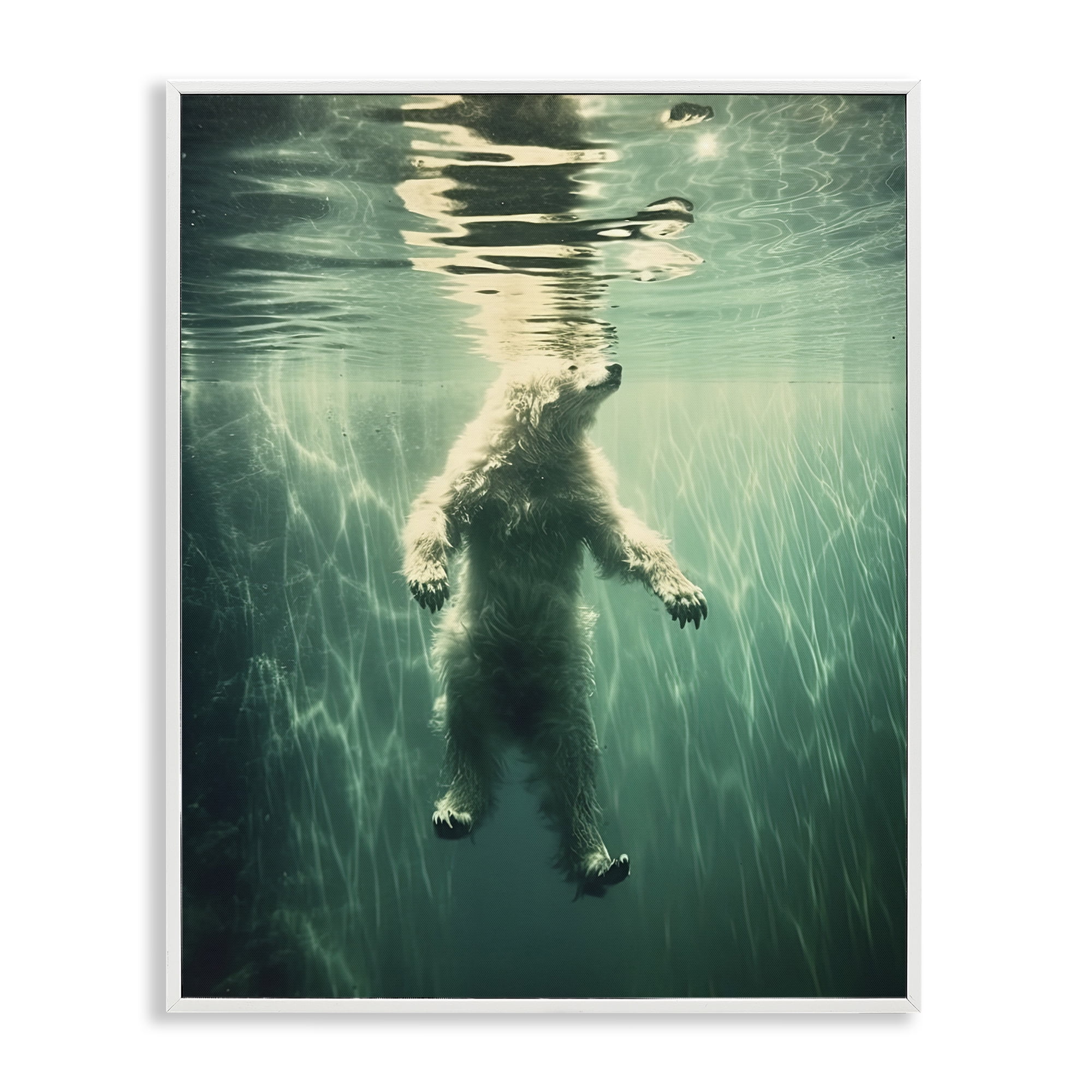 Floating Bear Underwater White Framed Giclee Art, design by Decent Exposures