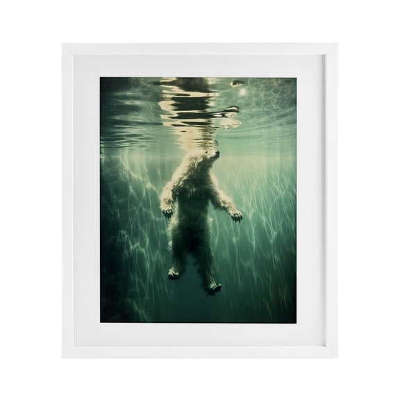 Floating Bear Underwater White Framed Print Under Glass, design by Decent Exposures