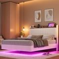thumbnail image 1 of Floating Bed Frame,Full/Queen Size Bed Frame with Charging Station,Modern Upholstered Platform Bed with Headboard,Wood Slats Support,No Box Spring,Easy Assembly,Noise-Free, 1 of 8