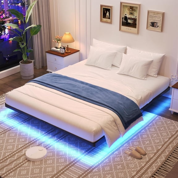 Floating Bed Frame Full Size, Full Bed Frame with Smart LED Lights, Heavy Duty Modern Metal Platform Bed No Box Spring Needed - Easy Assembly and Noise Free