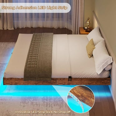 Floating Bed Frame Full Size with LED Lights,Morden Full Metal Platform Bed, Solid and Stable, Noise Free, No Box Spring Needed,Brown