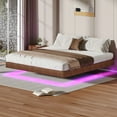 thumbnail image 1 of Floating Bed Frame King with LED Lights, Metal Platform King Size Floating LED Bed Frame with Under Bed Storage, No Box Spring Needed, Easy Assembly, Walnut, 1 of 8