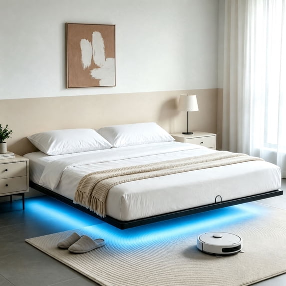 Awesofurni Floating Bed Frame King Size, with Smart LED Lights, Modern Heavy Duty Metal Platform Bed, Easy Assembly, No Box Spring Needed