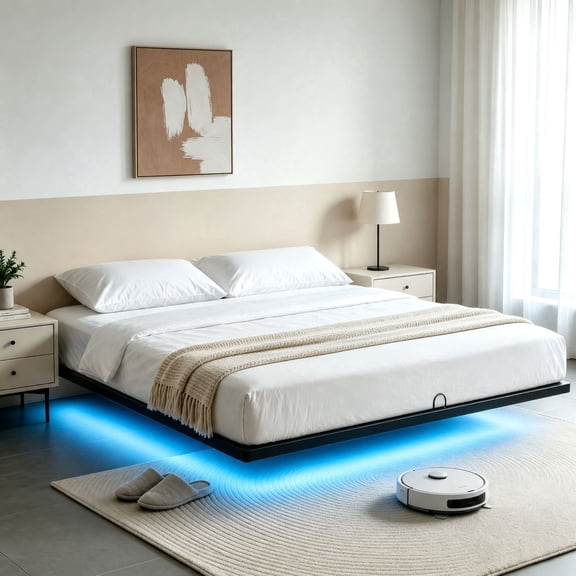 Awesofurni Floating Bed Frame King Size, with Smart LED Lights, Modern Heavy Duty Metal Platform Bed, Easy Assembly, No Box Spring Needed