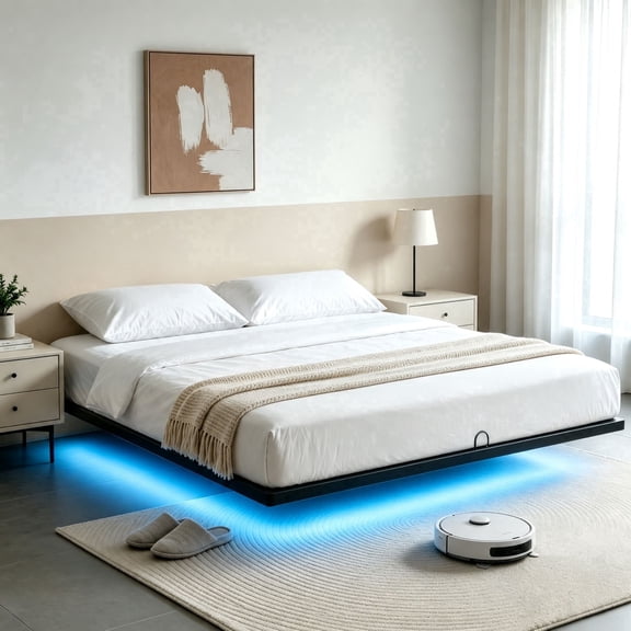 Awesofurni Floating Bed Frame King Size, with Smart LED Lights, Modern Heavy Duty Metal Platform Bed, Easy Assembly, No Box Spring Needed