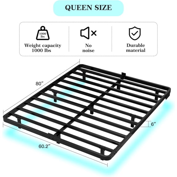 Floating Bed Frame with LED Lights and Charging Station - Modern Metal Platform Bed Frame with Mattress Gaskets - Noise Free No Box Spring Needed and Easy Assembly (Queen (U.S. Standard))