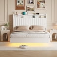 thumbnail image 1 of Floating Bed Frame with LED Lights & Charging Station, Upholstered PU Leather Platform Bed Frame with Storage Headboard, 50" Tall Headboard Bed with Stable Structure, No Box Spring Needed, 1 of 8