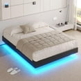 thumbnail image 1 of Floating Bed Frame with LED Lights Full Size Modern Upholstered Platform Bed Frame no Headboard, No Box Spring Needed, Easy to Assemble,Black Faux Leather, 1 of 9