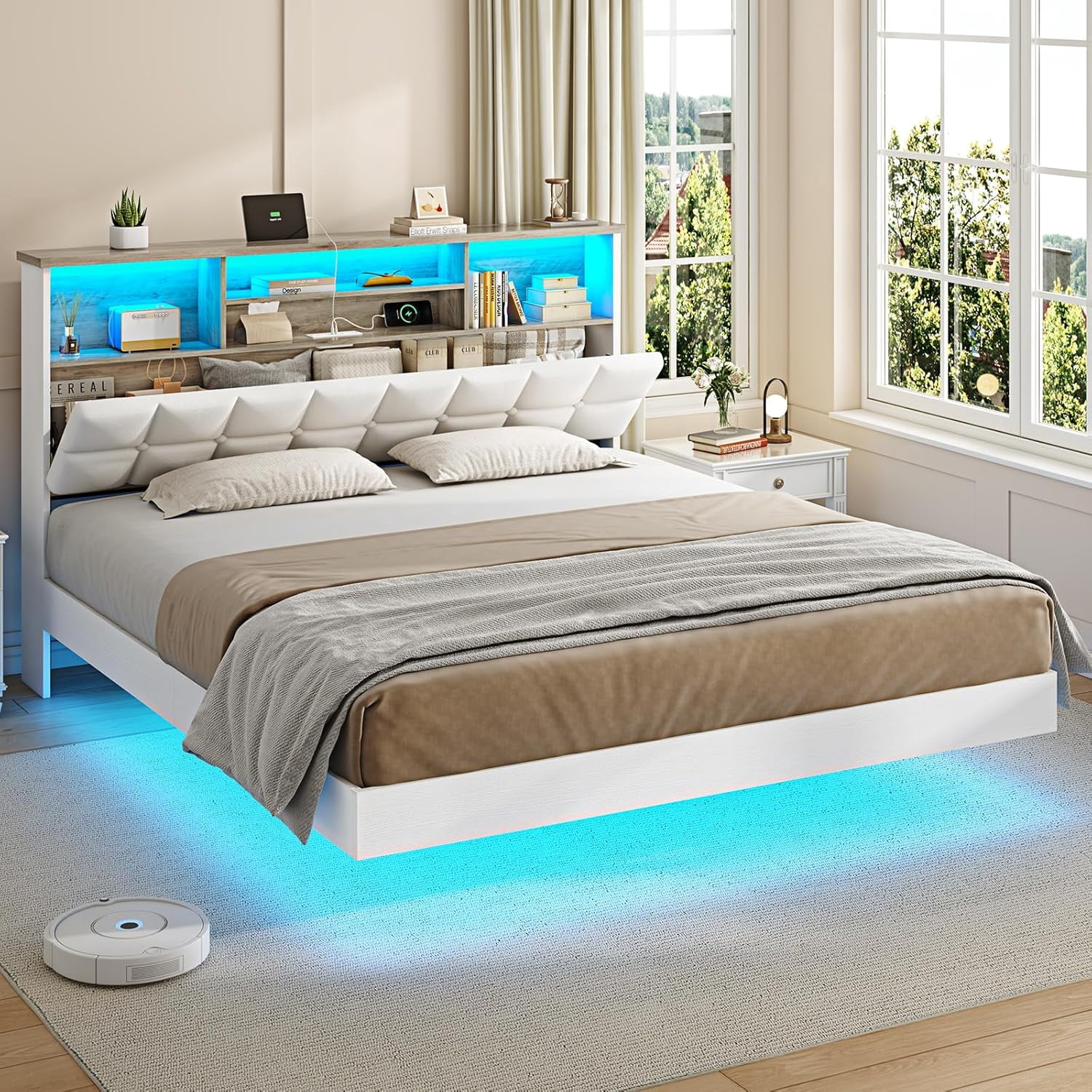 AOGLLATI, Floating Bed Frame Queen Size with Headboard and Storage ...