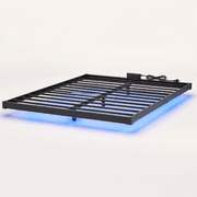 Floating Bed Frame Queen Size, Heavy Duty Bedframe with Smart LED Lights & Charging Station, Modern Metal Platform Bed, Easy Assembly No Box Spring Needed, 8 Inch